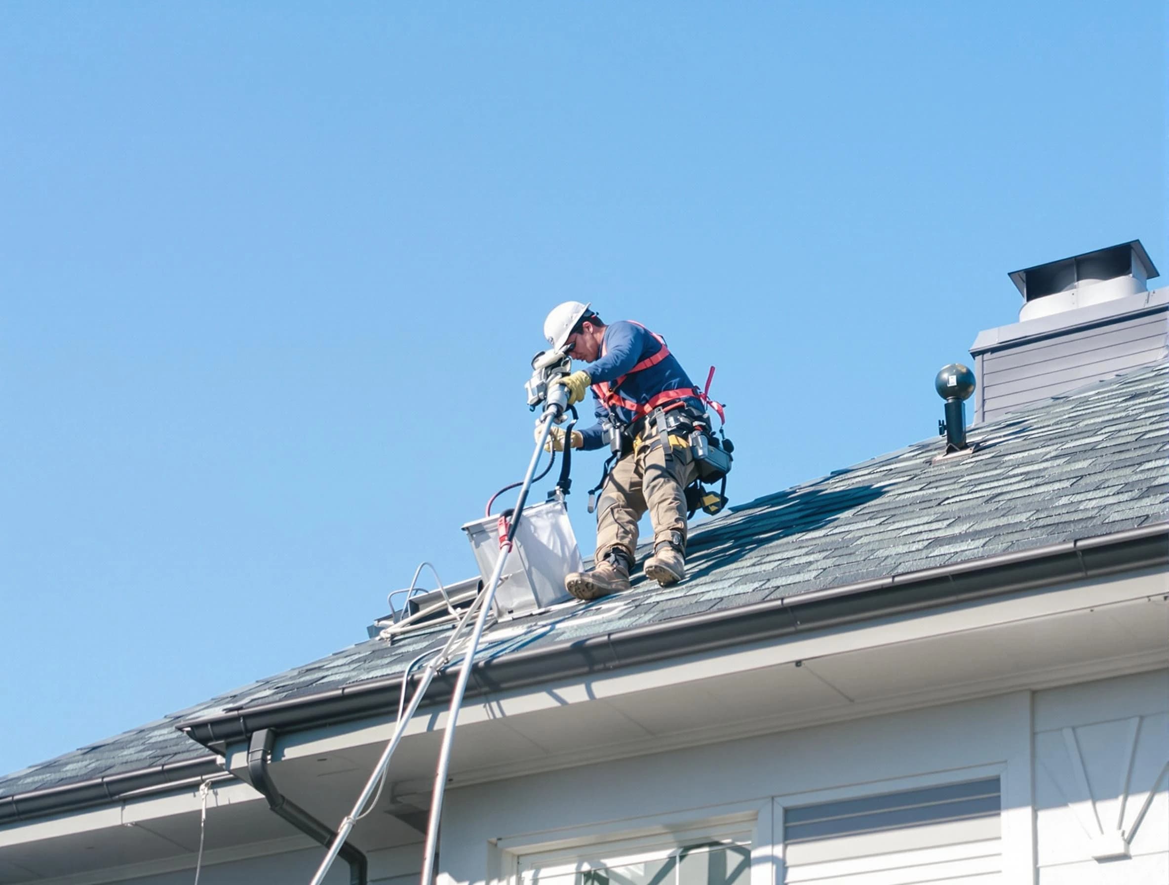 Gold Canyon Dryer Vent Cleaning certified technician cleaning a roof-mounted dryer vent system in Gold Canyon