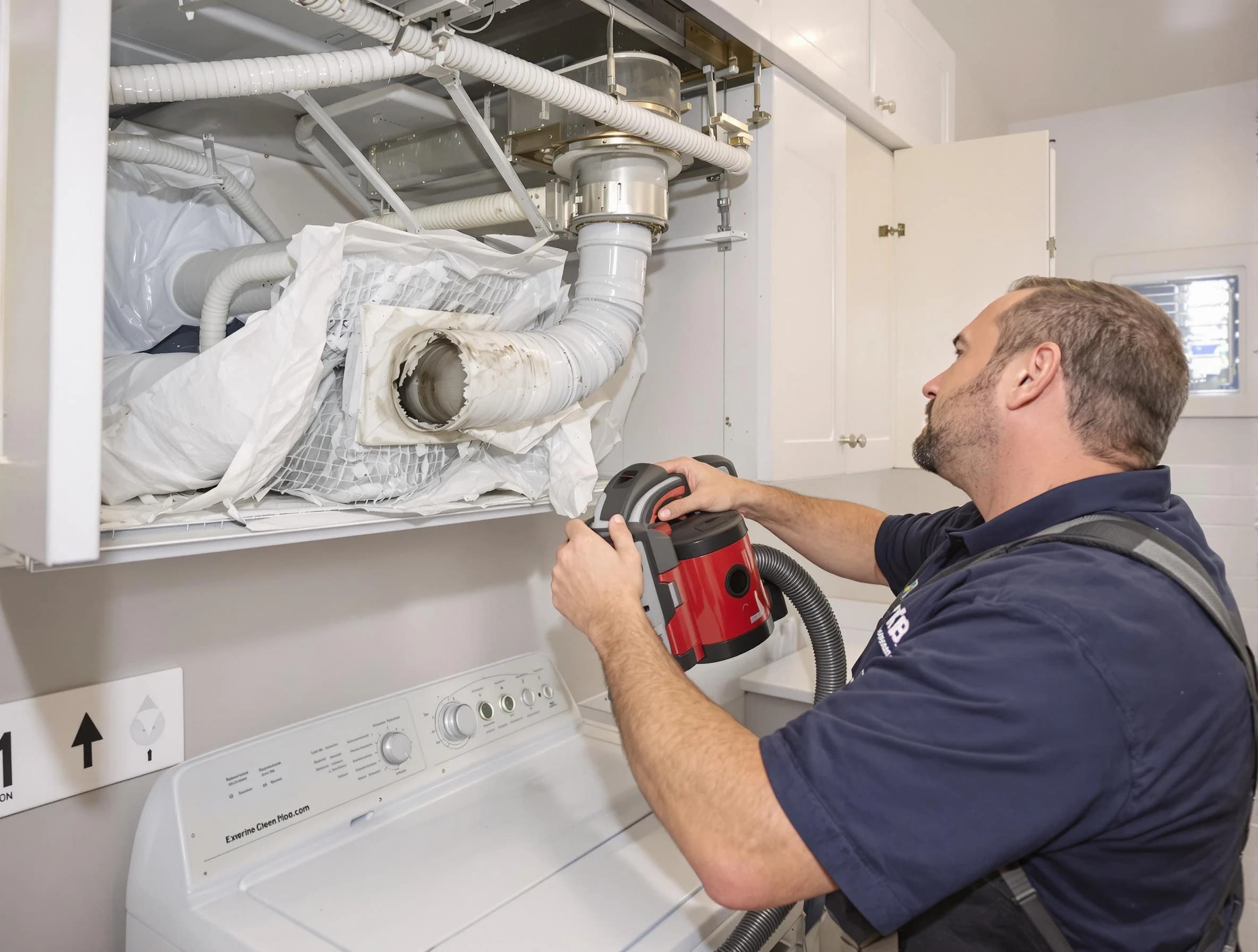 Gold Canyon Dryer Vent Cleaning technician performing professional exhaust vent cleaning at a residential property in Gold Canyon