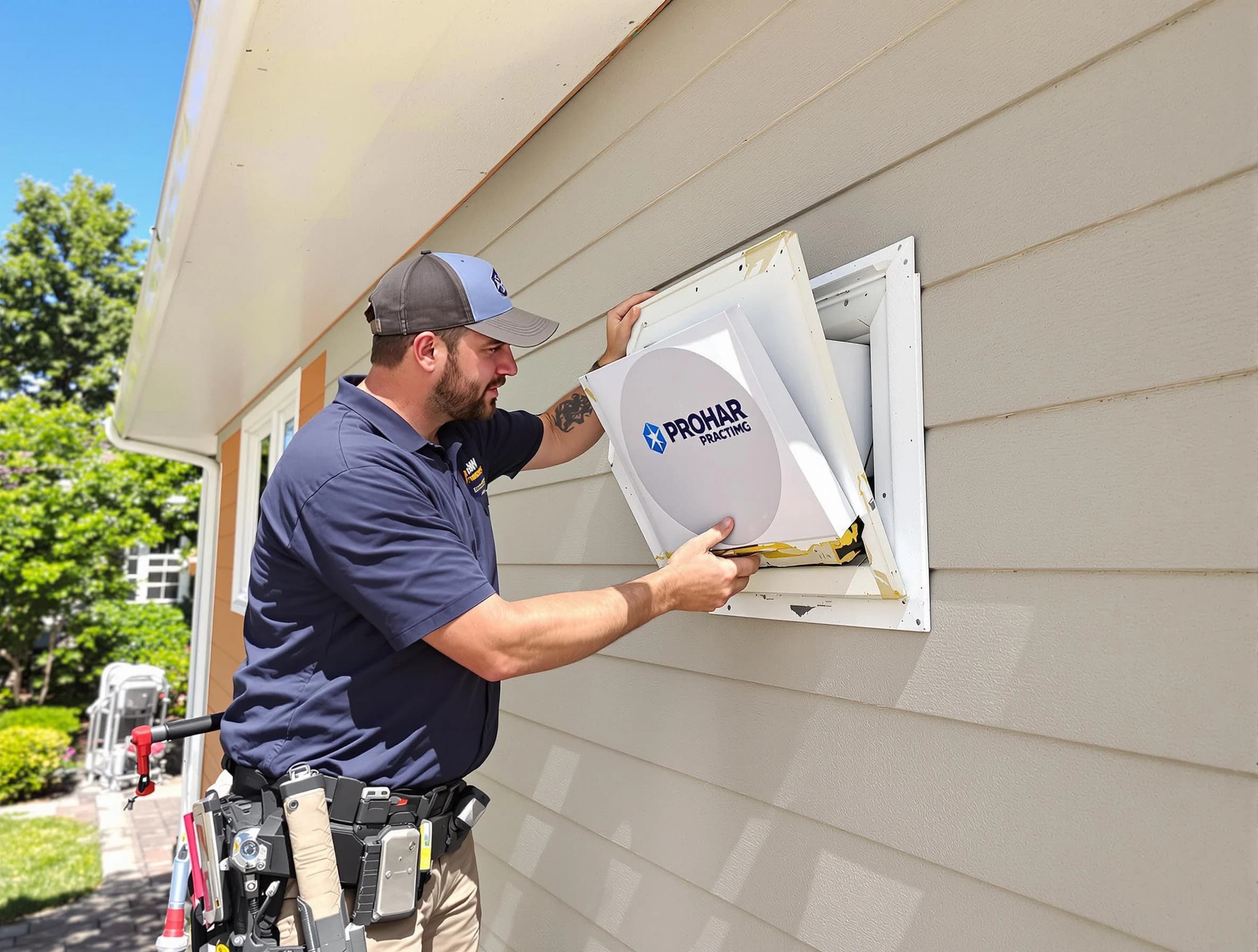 Gold Canyon Dryer Vent Cleaning technician installing a new protective dryer vent cover on a home in Gold Canyon