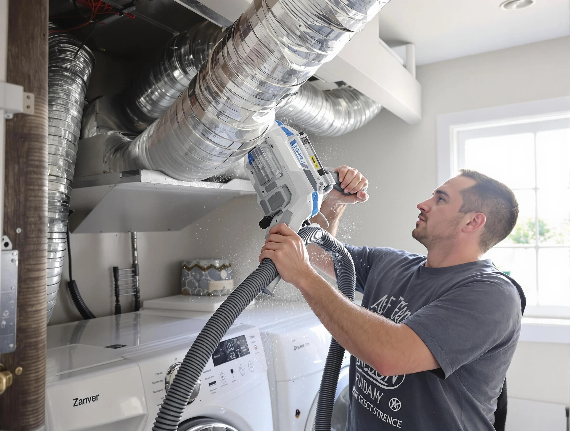 Gold Canyon Dryer Vent Cleaning specialist cleaning deep within a dryer vent duct system in Gold Canyon