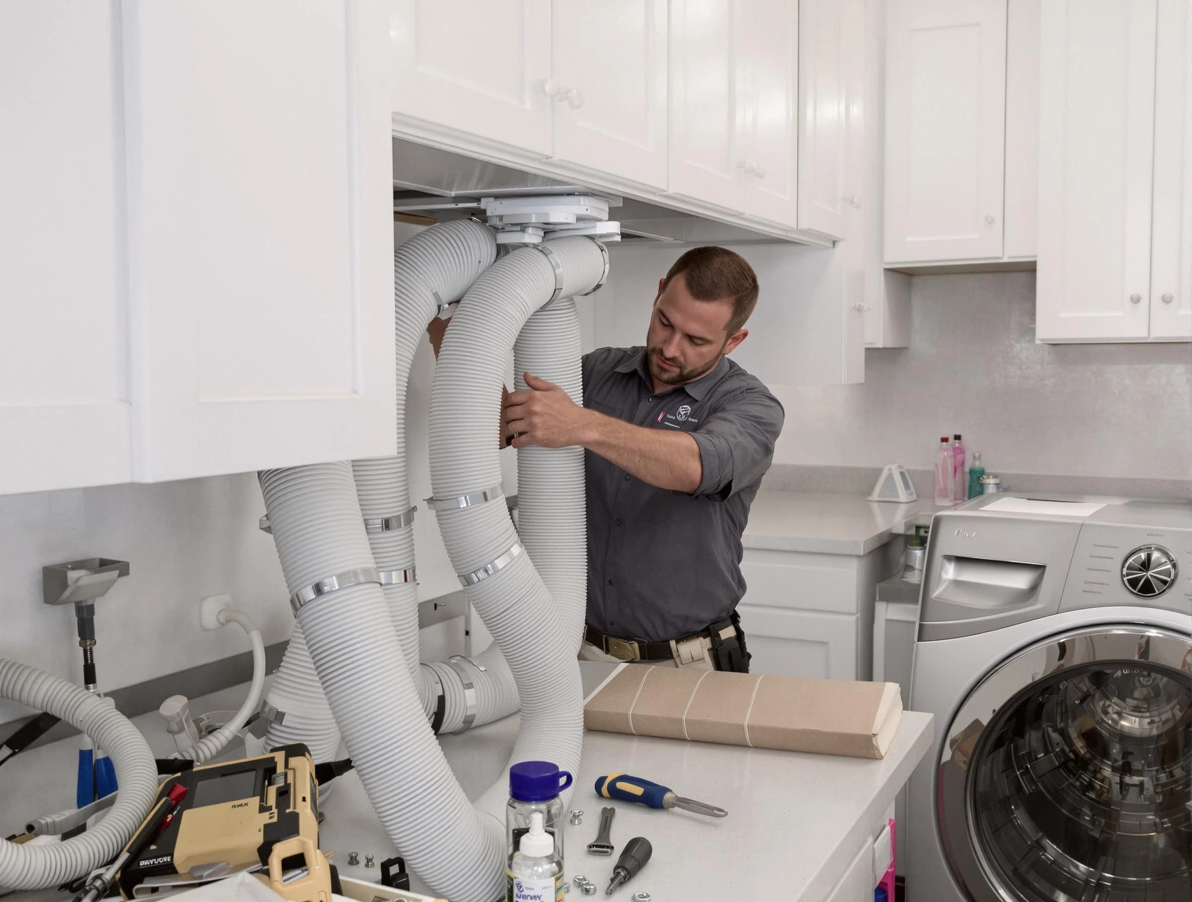 Gold Canyon Dryer Vent Cleaning technician installing a new professional-grade dryer vent hose in Gold Canyon