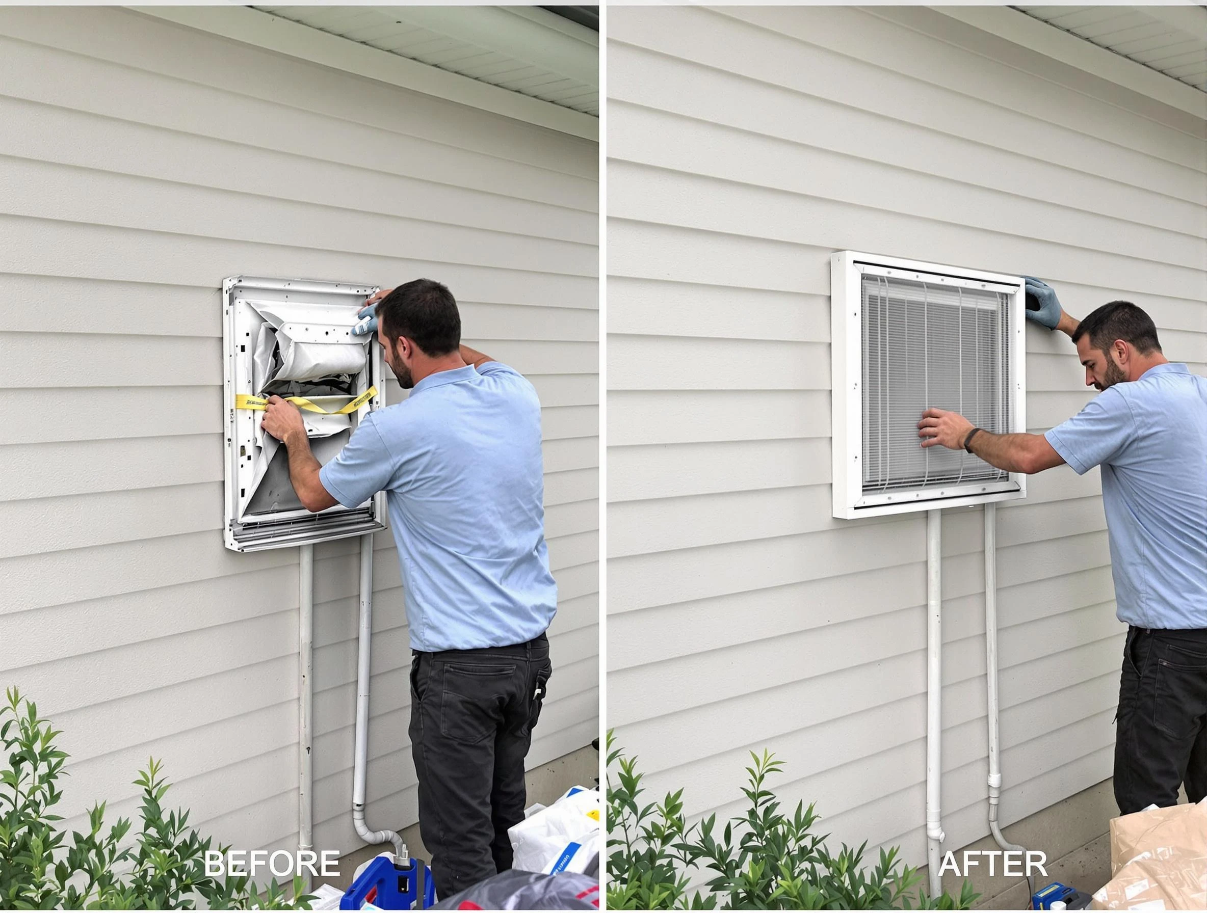 Gold Canyon Dryer Vent Cleaning technician installing high-quality dryer vent cover at a residential property in Gold Canyon